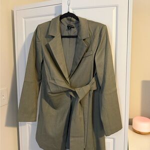 PrettyLittleThing Sage Green Belted Blazer